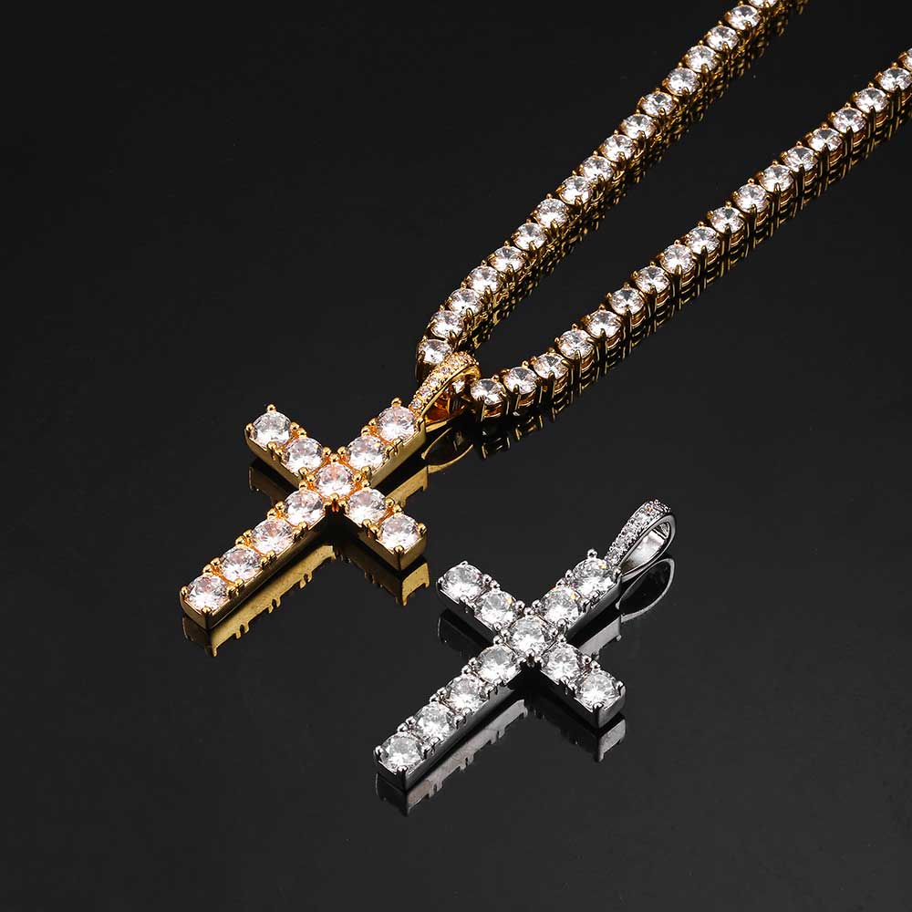 Solid Large Cross Pendant Micro-Set Hip Hop Necklace
