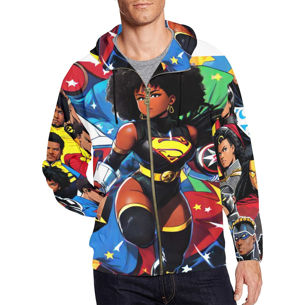 TEAM LOTTERY U.O.E WEAR ANIME CROSSOVER ISSUE # 1 Men's All Over Print Full Zip Hoodie (Model H14)