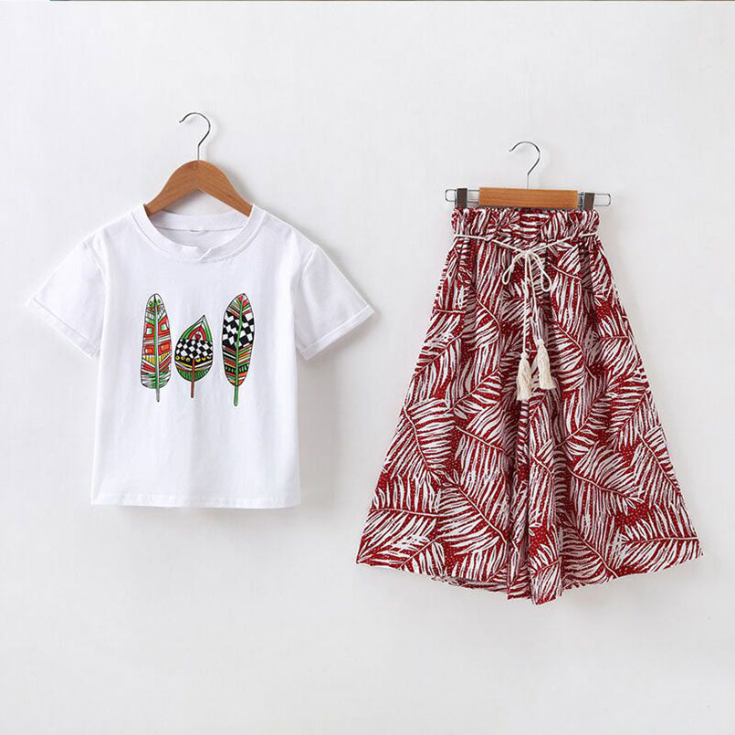 Summer Girls Clothes Sets Baby Girl Short Sleeve Shirt Top+Shorts Suits Kids Clothing Printed Children's Clothes 2pcs - Plushlegacy