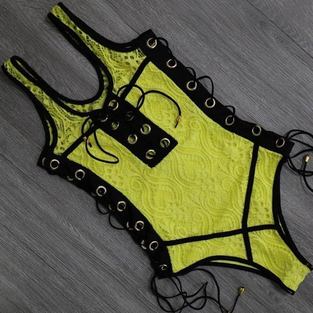 One-piece Swimsuit Swimming Suit For Women Chest Bandage Double Shoulder Strap Swimwear Bathing Beach Wear - Plushlegacy