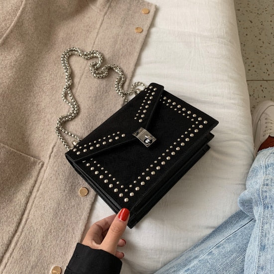 Scrub Leather Brand Designer Shoulder Simple Bags For Women Chain Rivet Luxury Crossbody Bag Female Fashion Small Handbags - Plushlegacy