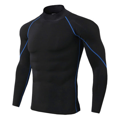 Men's high collar fitness long sleeve Pro sports running long sleeve T-shirt autumn and winter elastic speed - Plushlegacy