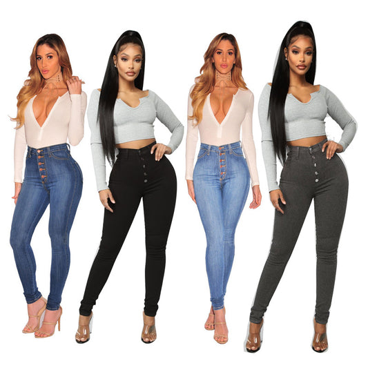 high waist hip slim breasted new jeans women trousers cross-border - Plushlegacy