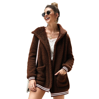 Women's hooded fur coat long top - Plushlegacy