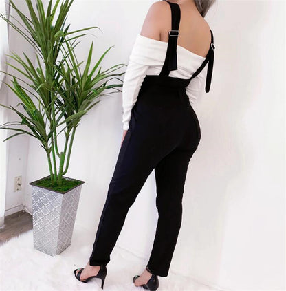 Women's high waist casual jumpsuit suspenders - Plushlegacy