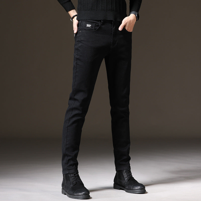 Explosive model black jeans male version of the slim elastic foot pants men's solid color casual trend trousers men's pants - Plushlegacy