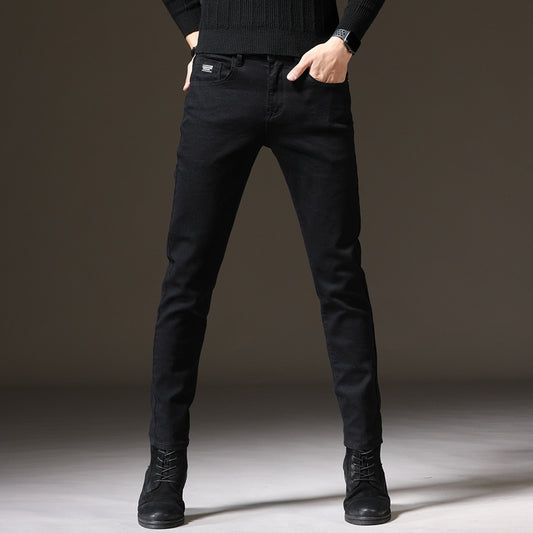Explosive model black jeans male version of the slim elastic foot pants men's solid color casual trend trousers men's pants - Plushlegacy