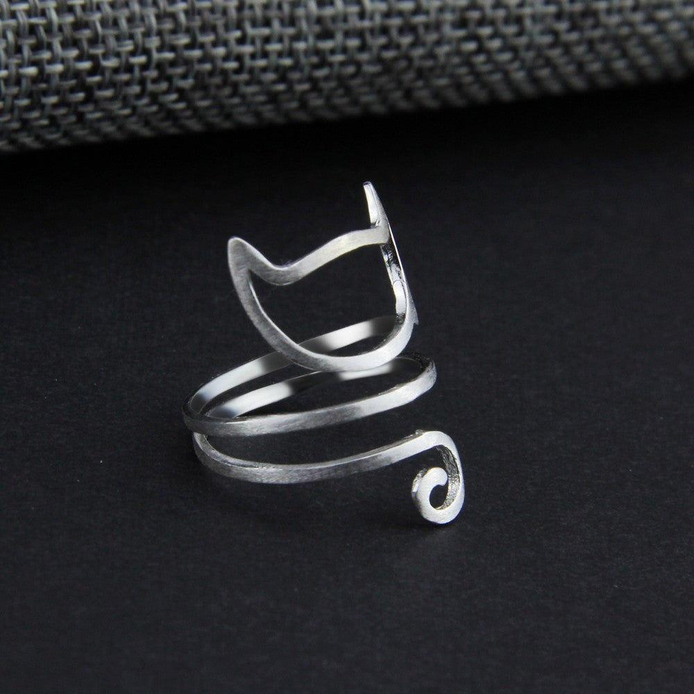 925 Sterling Silver Personalized Silver Wound Drawing Cute OutlineRing