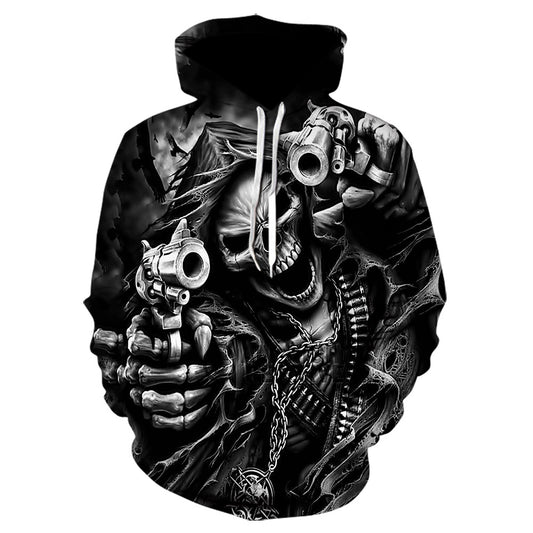 European and American Skull Pistol 3D Digital Print Hoodie - Plushlegacy