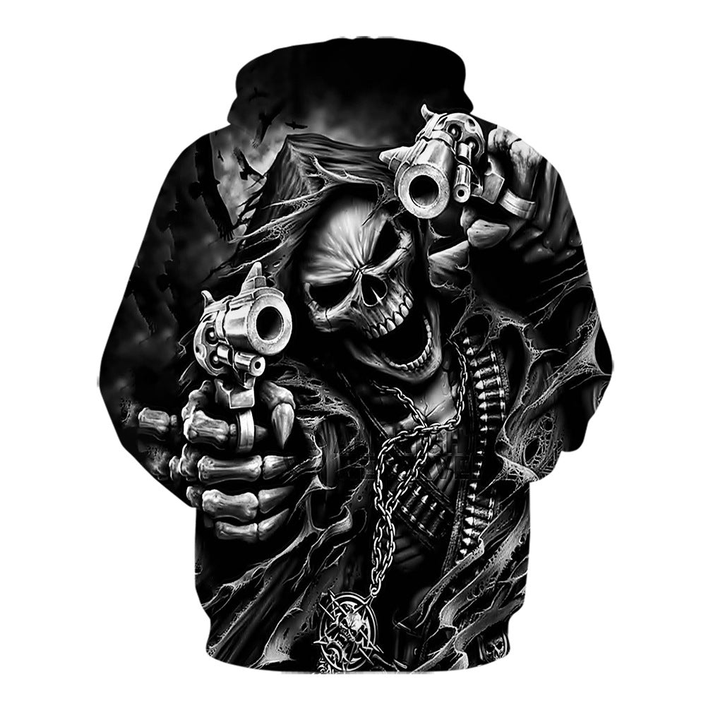 European and American Skull Pistol 3D Digital Print Hoodie - Plushlegacy