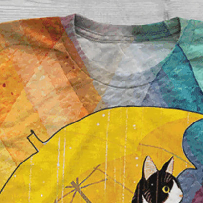 3D Animal Cat Umbrella Print Short Sleeve Top T-shirt - Plushlegacy