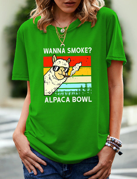 SMOKE ALPACA BOWL Printed Short-sleeved T-shirt Women - Plushlegacy