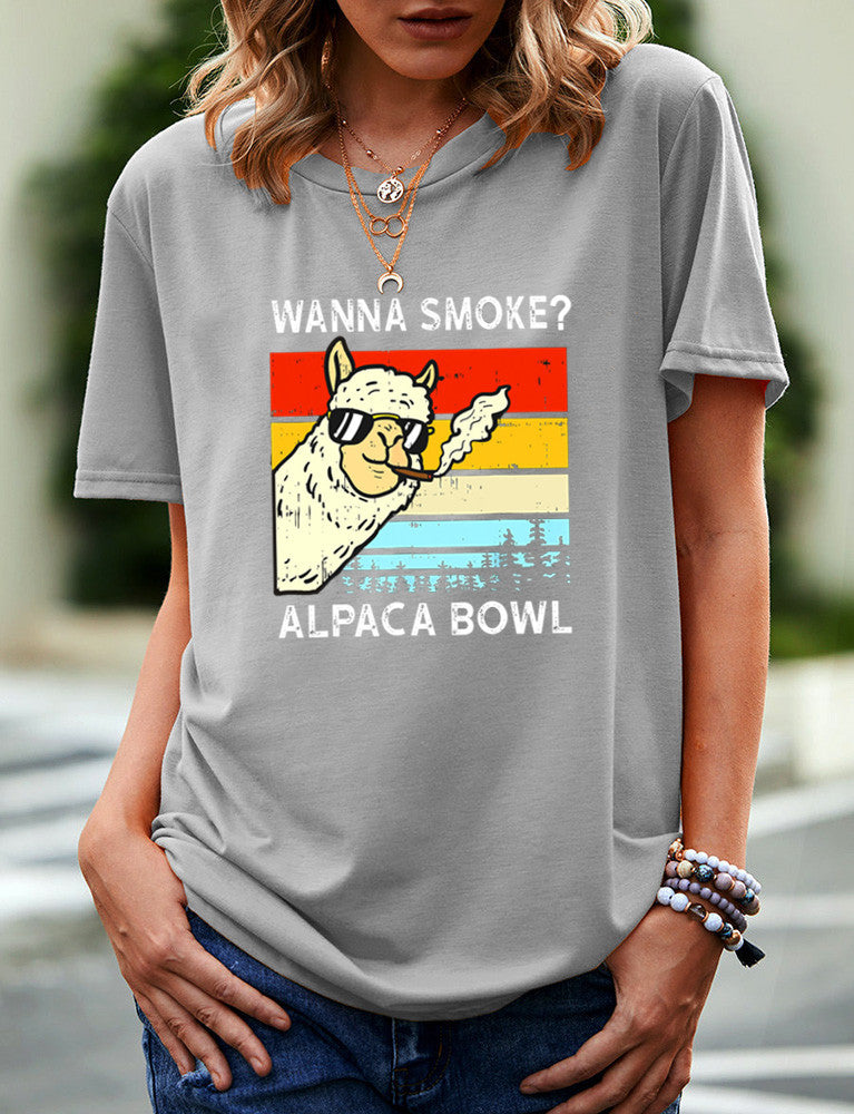 SMOKE ALPACA BOWL Printed Short-sleeved T-shirt Women - Plushlegacy