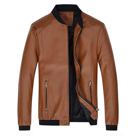 Men's Stand-Up Collar Leather Jacket Coat Motorcycle Men's Casual Leather Jacket