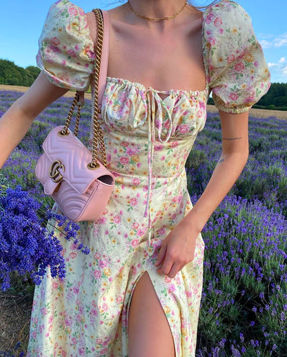 Floral Print  Short Sleeve Womens Elegant summer dress - Plushlegacy