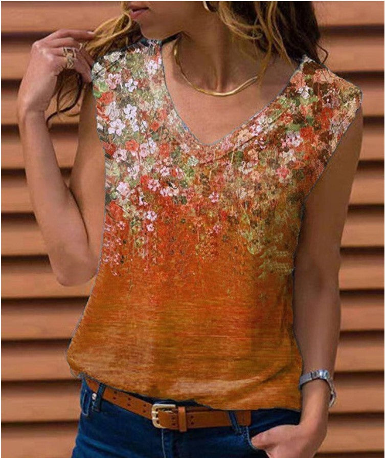 Ladies Floral Vest Sleeveless T-shirt - Plushlegacy