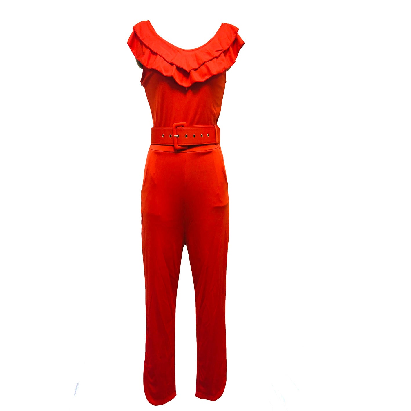 Summer 2020 Foreign Trade Hot Style Women's Jumpsuit With Belt Layered Frilly Skirt Leg High Waist Slim Cropped Trousers - Plushlegacy