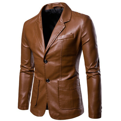 Men's Slim Lapel All-match PU Small Suit Men's Lapel Leather Suit Leather Jacket