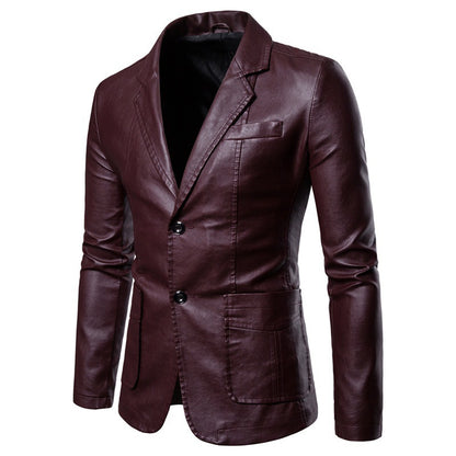 Men's Slim Lapel All-match PU Small Suit Men's Lapel Leather Suit Leather Jacket