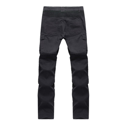 Men's Motorcycle Trousers Black Jeans Folds Motorcycle Trousers