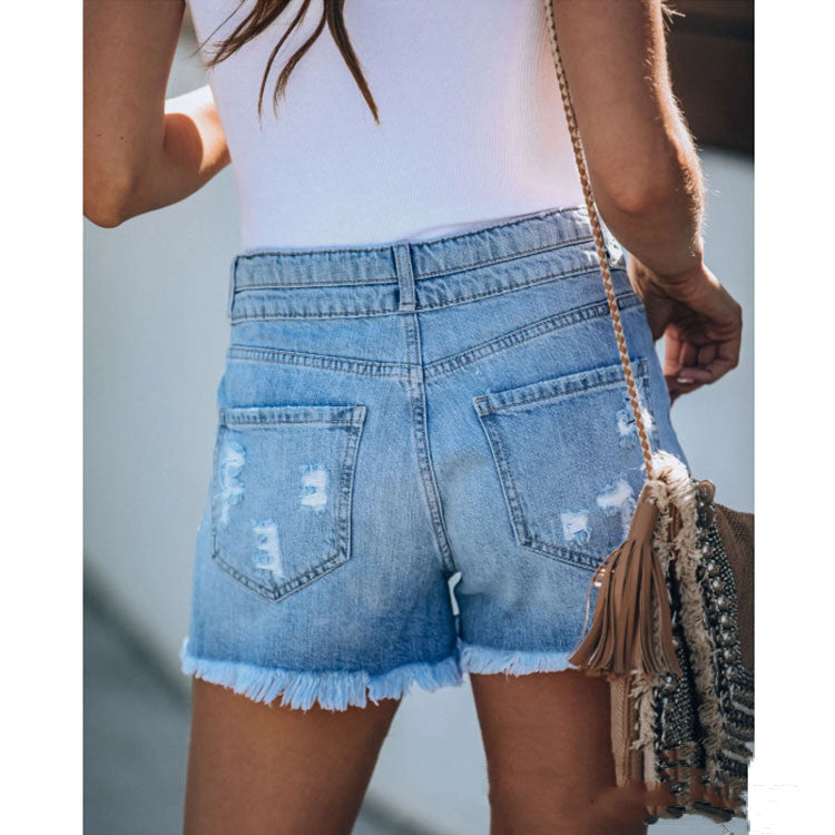 Fringed Denim Shorts Ripped Stitching Ladies Jeans Shorts Women