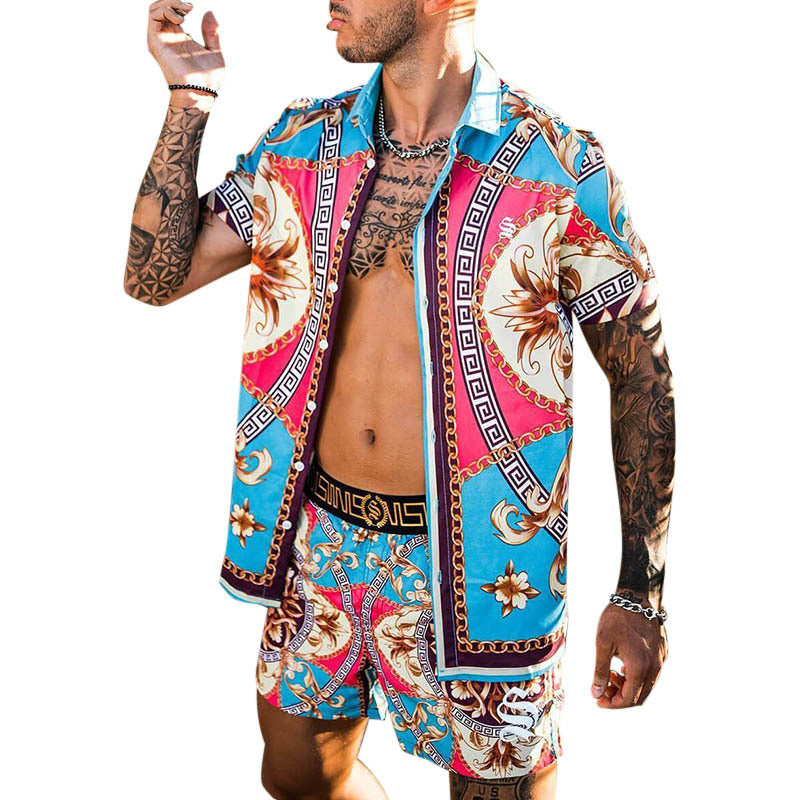 Printed Shorts Fashion Quick-Drying Short-Sleeved Casual Suit Men