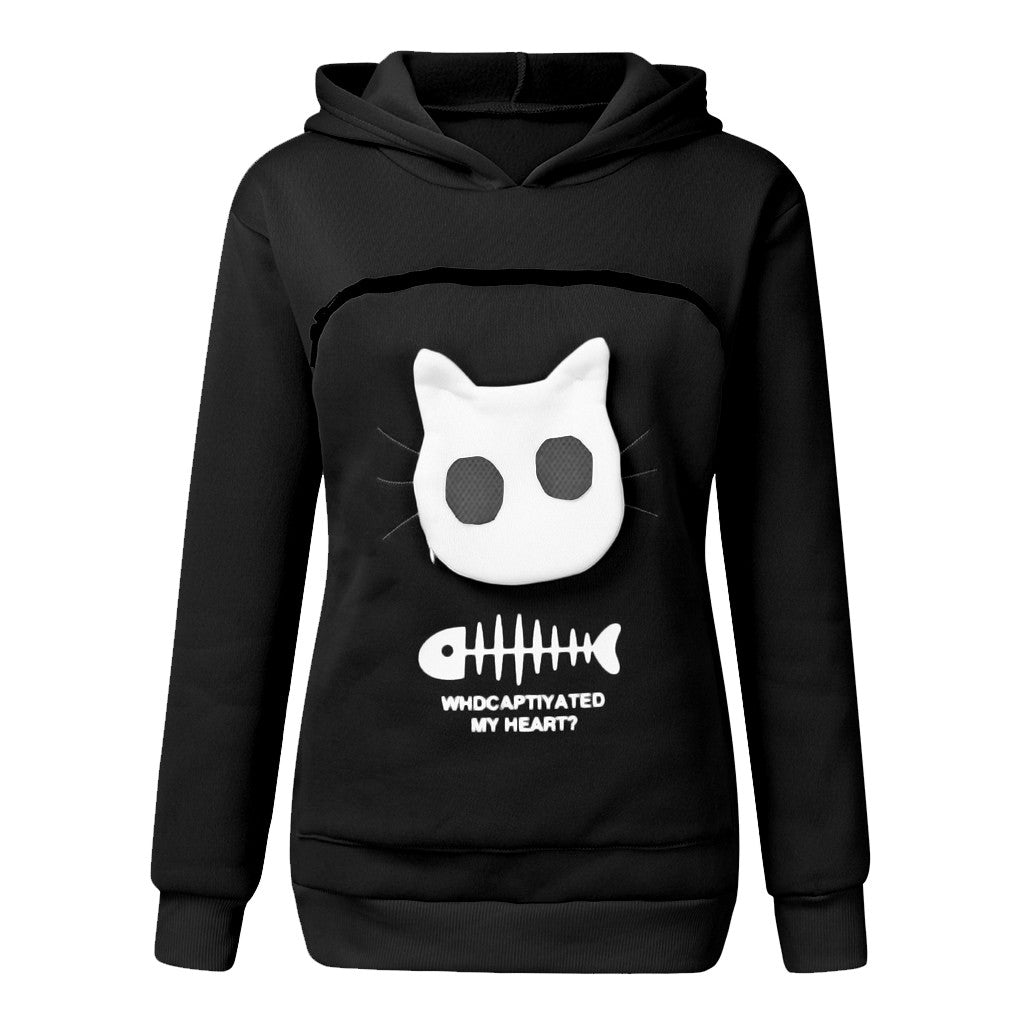 plush legacy cat sweatshirt with built in traveling pocket