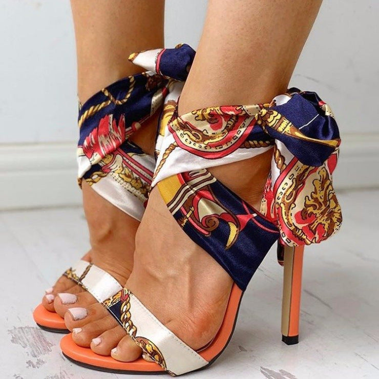 Lace pattern ladies large size super high stiletto sandals