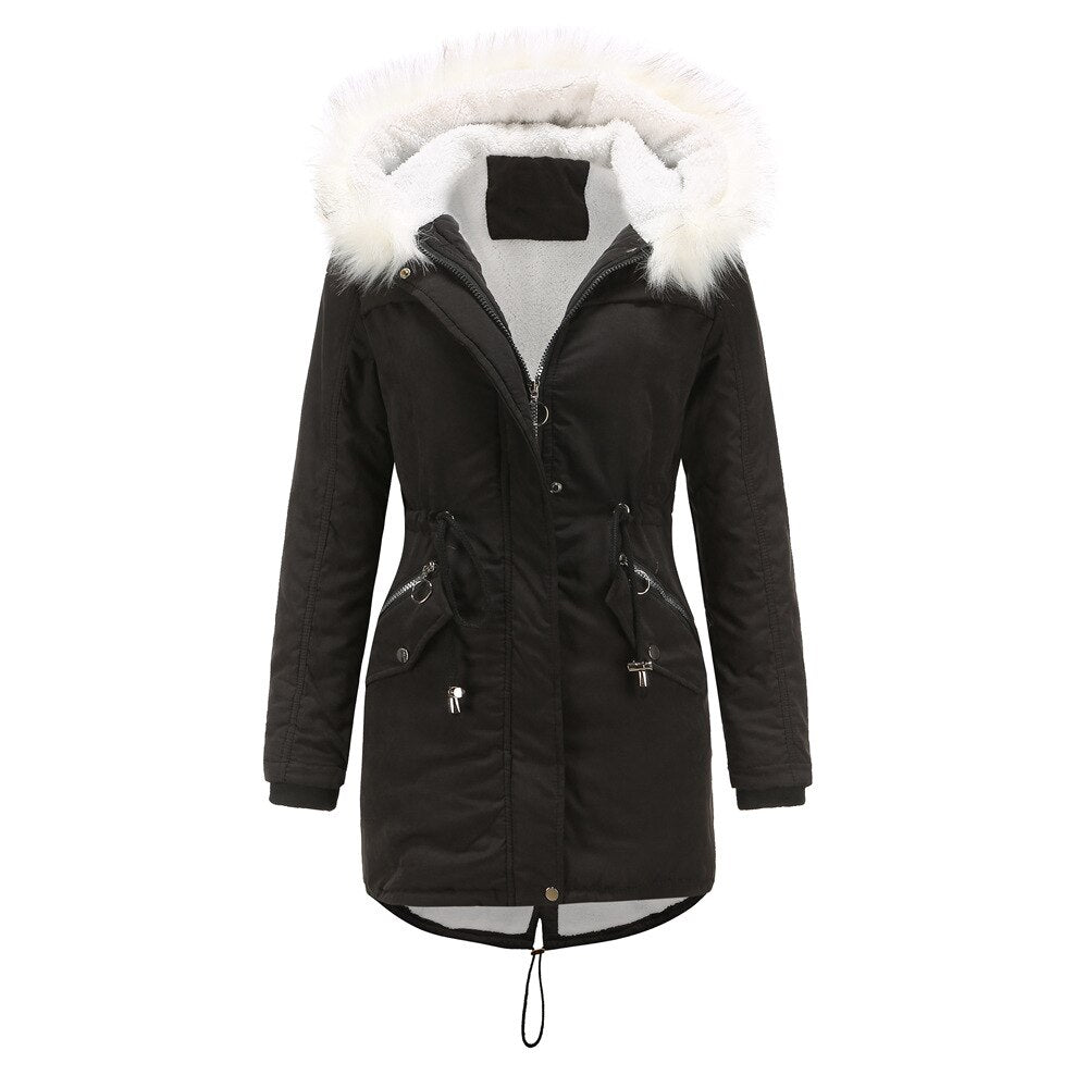 Pai Overcome Women's Mid-length Plus Fleece Cotton-padded Jacket Women's Warmth with Fur Collar Loose Winter Jacket - Plushlegacy