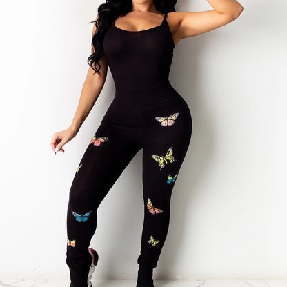 New Printed Butterfly Pattern Yoga  Hip-Lifting Sling Jumpsuit - Plushlegacy