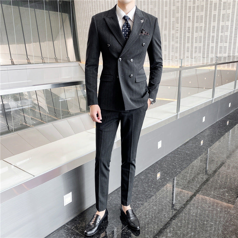 Men's  slim striped suit set - Plushlegacy