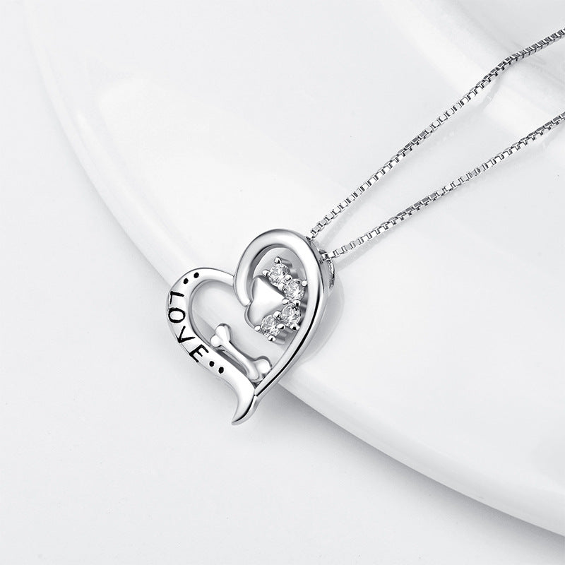 Sterling Silver Love My Dog Pendant Necklace