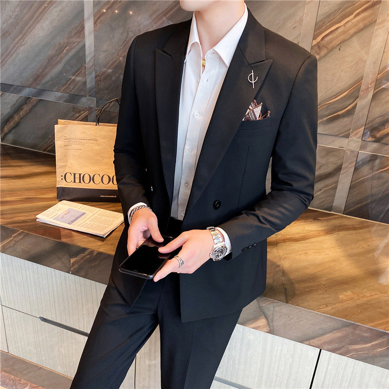 Men's casual small suit two sets of young slim suit business coat men's clothing - Plushlegacy