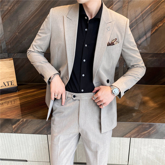 Men's casual small suit two sets of young slim suit business coat men's clothing - Plushlegacy