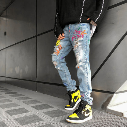 Graffiti printed jeans