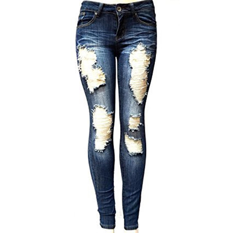 S-XXL Women's Skinny Hole Ripped Jeans New Fashion Women Baggar Pants - Plushlegacy