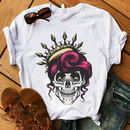 Women's Color Skull Print Short-sleeved T-shirt - Plushlegacy