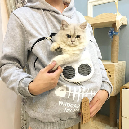 plush legacy cat sweatshirt with built in traveling pocket