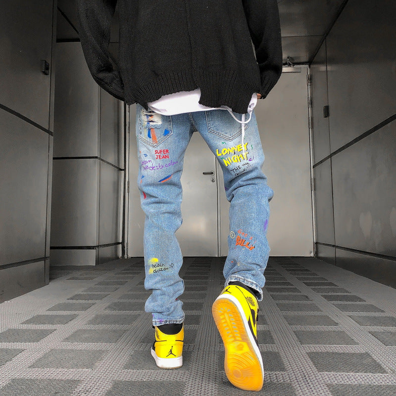 Graffiti printed jeans