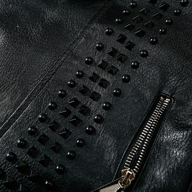 Men's rivet suit collar motorcycle leather jacket - Plushlegacy