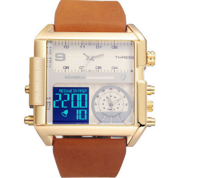 Men Sports Watches Man Military chronograph digital Watch Leather Rectangle Quartz Wristwatches