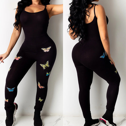 New Printed Butterfly Pattern Yoga  Hip-Lifting Sling Jumpsuit - Plushlegacy
