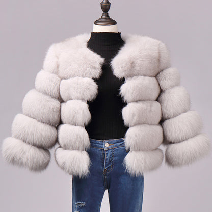 Slim short faux fox fur coat - Plushlegacy