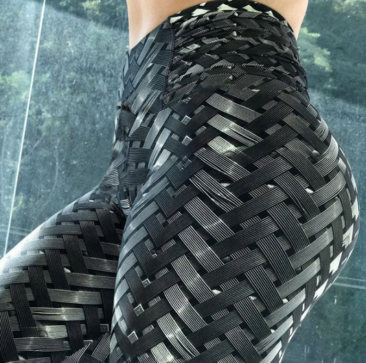 High Waist Iron Weave Print Push Up Yoga Workout Leggings