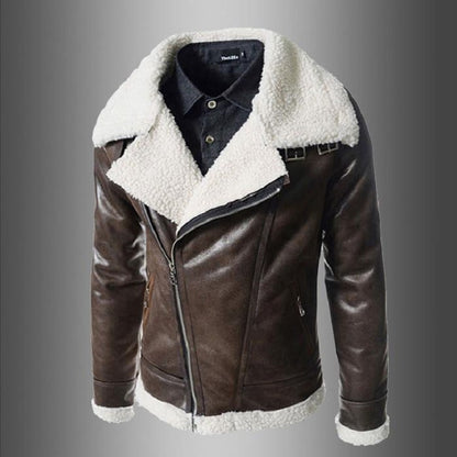 Plush legacy men's slim collar leather jacket