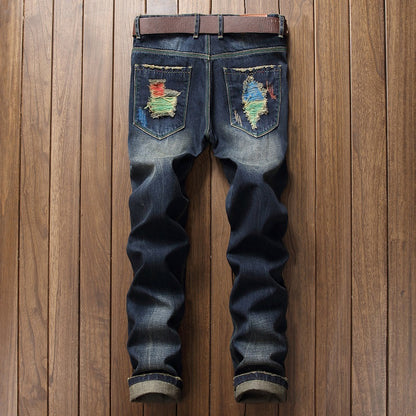 European and American street personality paint jeans men's hole straight jeans