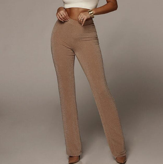 Summer High Waist Wide Leg Pants Women Bottoms Solid High Elastich Flare Pants Skinny Casual Beach Party Trousers - Plushlegacy