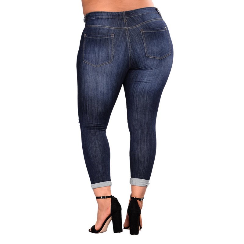 Plus Size High Elastic Hole Jeans Women's True Denim Skinny Distressed Jean For Women Jeans Pencil Pants - Plushlegacy