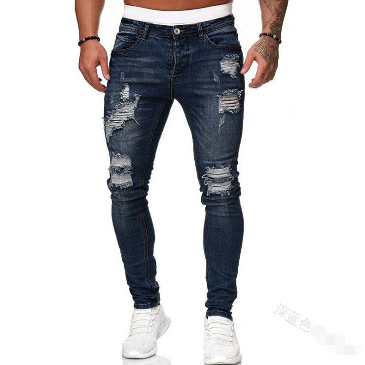 Adisputent Men's Sweatpants  Hole Jeans Pants Casual Summer Autumn Male Ripped Skinny Trousers Slim Biker Outwears Pants - Plushlegacy