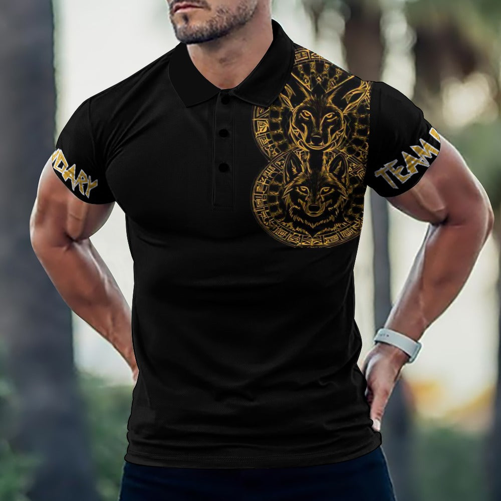 Sav nation big capo black and gold European Sode POLO Straight Shirt